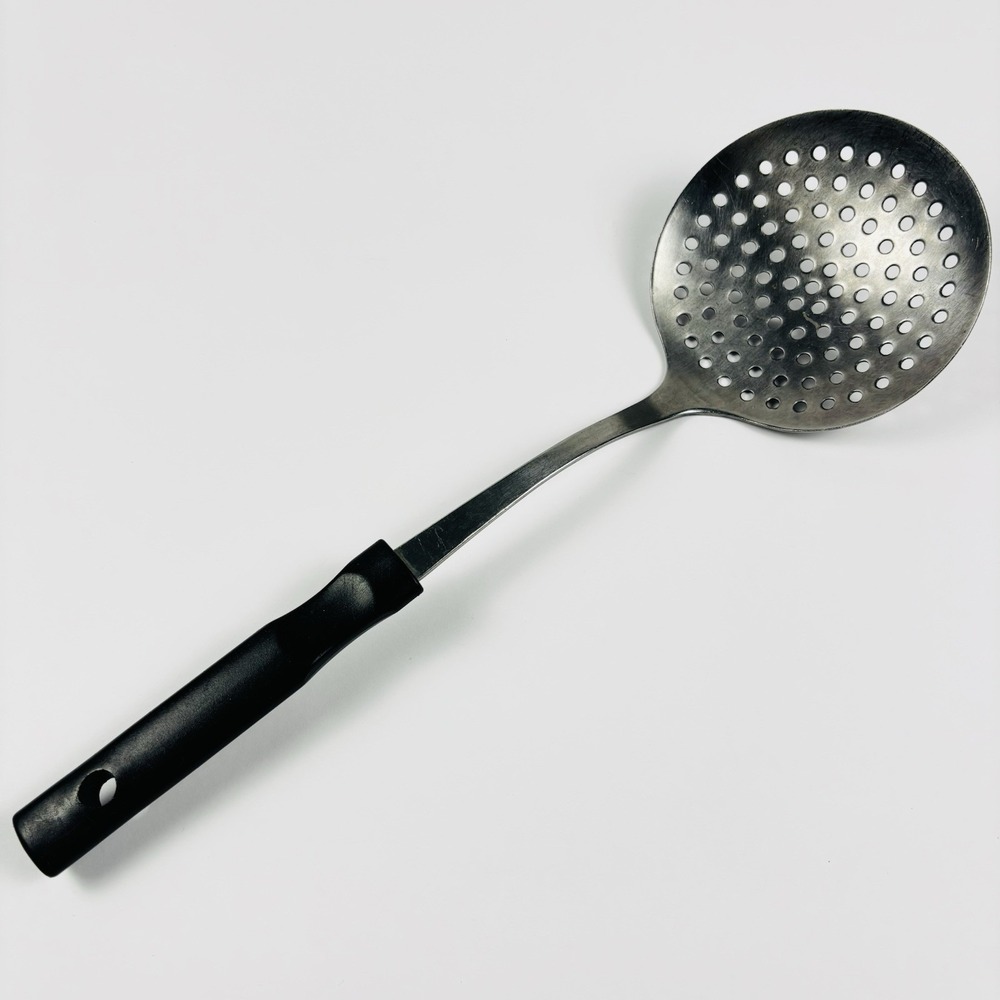 Vintage‎ Inox Rostfrei Strainer Skimmer 13" Black Handle Stainless Steel Spoon